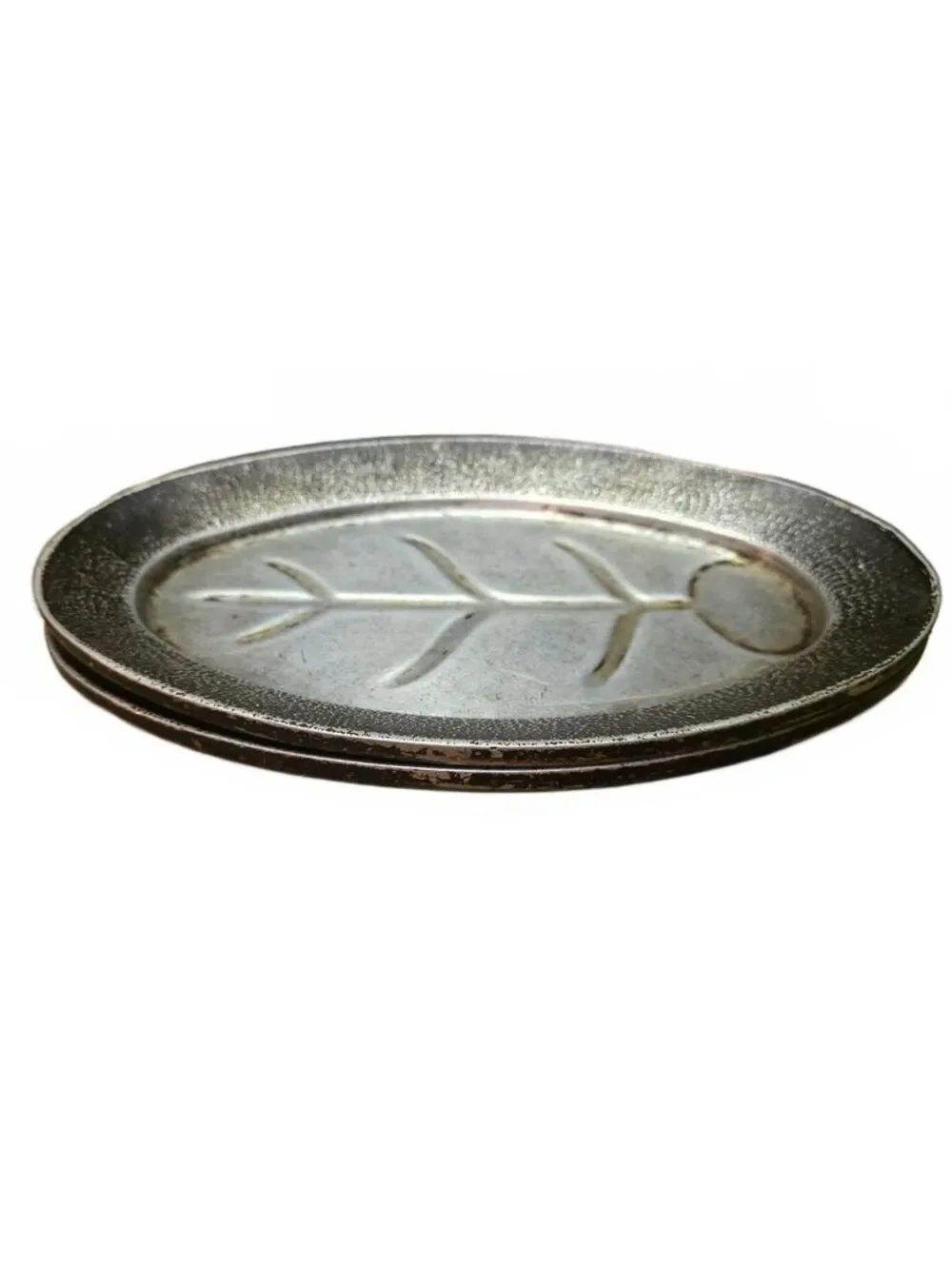 2 Vintage Cast Aluminum Sizzling Steak Server Platters Tree of Life Meat Trays